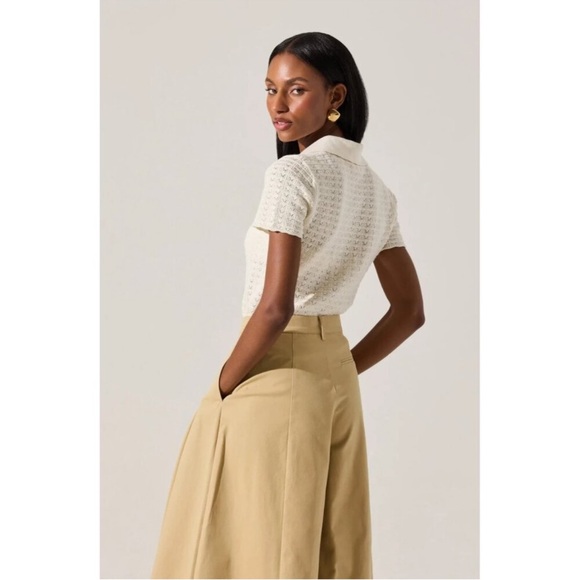 ASTR The Label Pearl Button Pointelle Polo Sweater Off White‎ XL - Picture 2 of 8